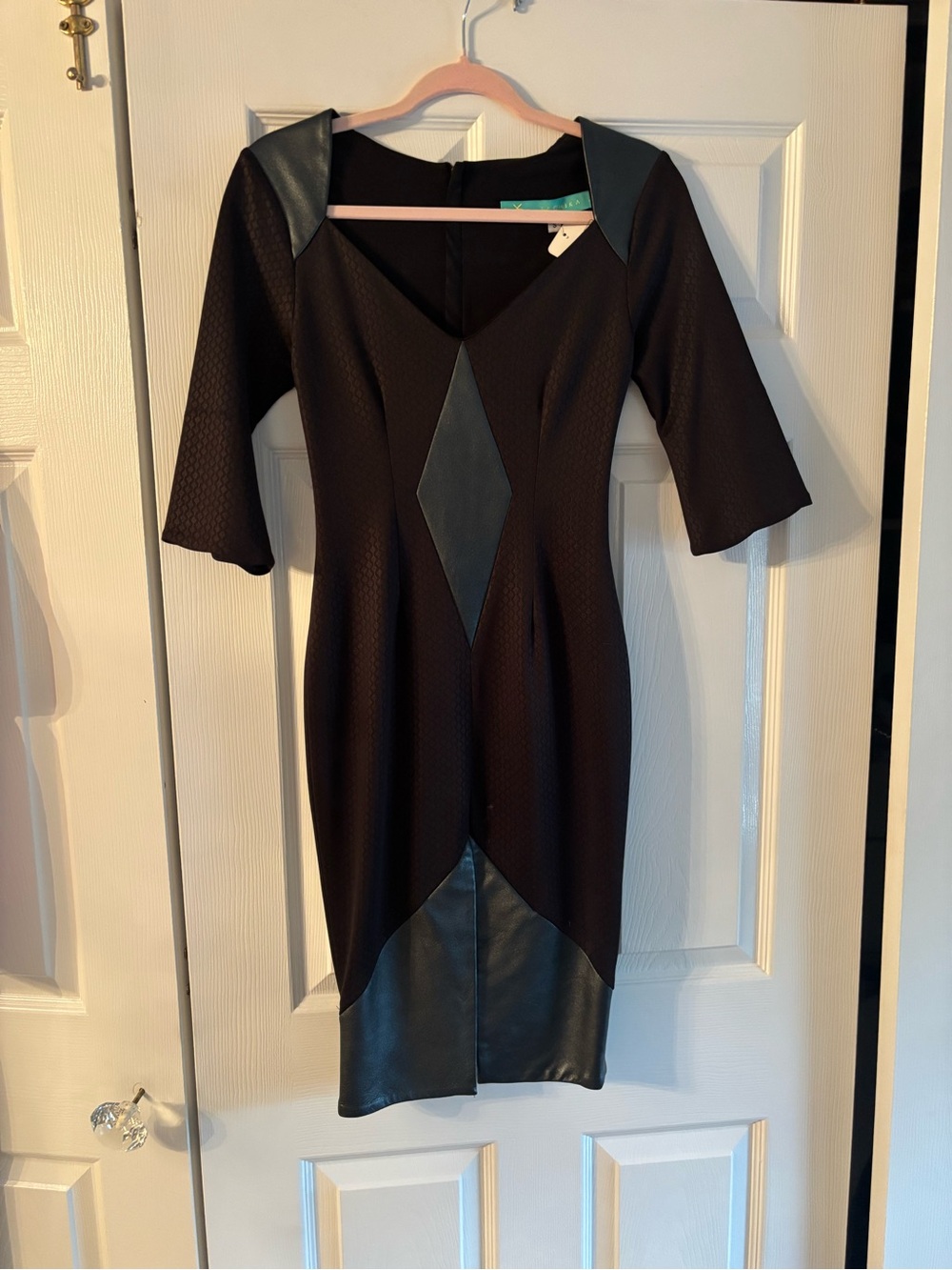 SACHIKA Black Midi Dress with Faux-Leather Insets